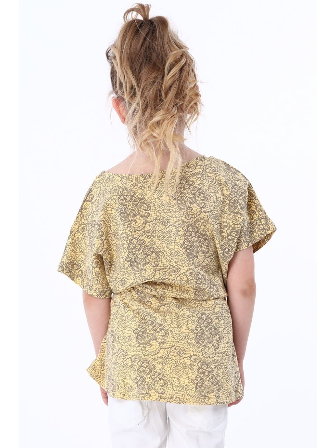 Girls\' blouse with ties, beige and yellow NDZ8200 - Online store - Boutique